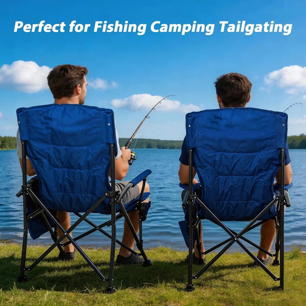 500LBS Oversized Folding Camping Chairs 2 Pack Hard Armrest Wide Seat Cup Holder Side Pocket Beach Sports, Custom