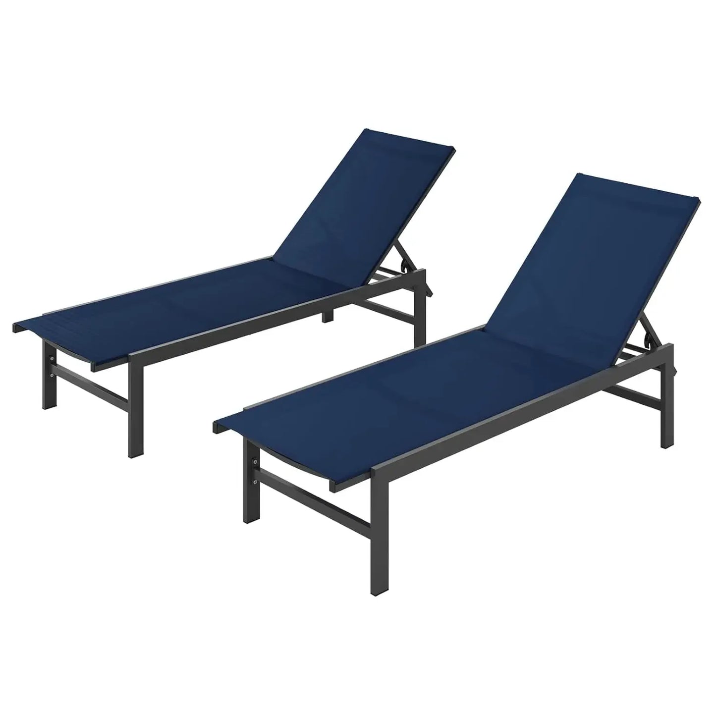 Set of 2 Outdoor Lounge Chairs Aluminum Patio Chaise Lounge with 5-Position Recliner, Pool Lounge Chairs, Customized