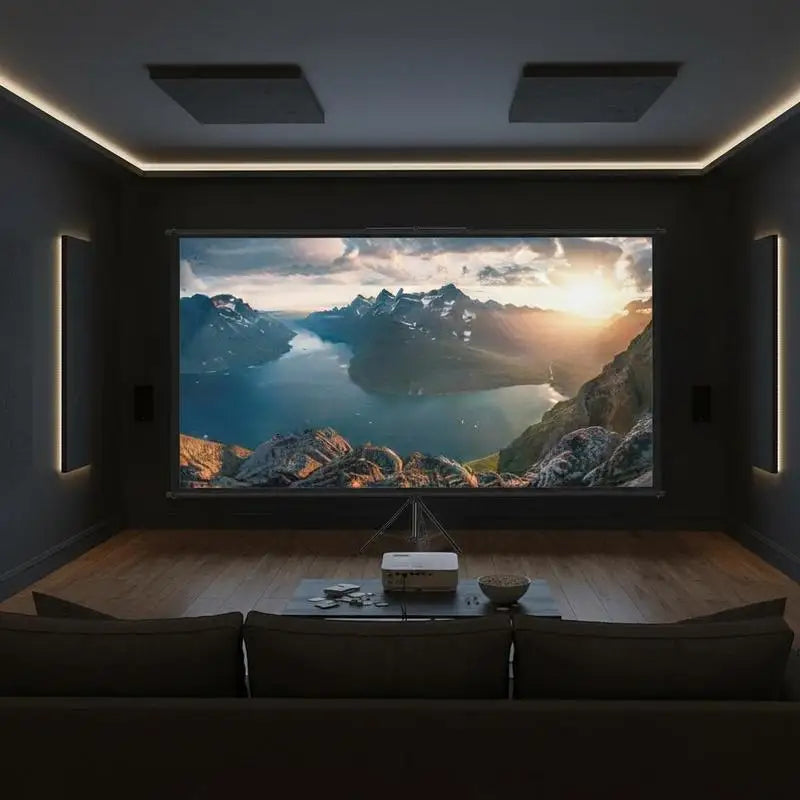 Portable Projection Display 110inch 16:9 4K HD Movie Screen with Tripod For Home Cinema, Outdoor Gaming, Office Presentation, Wrinkle-Free Surface Height Adjustable Manual Folding Structure