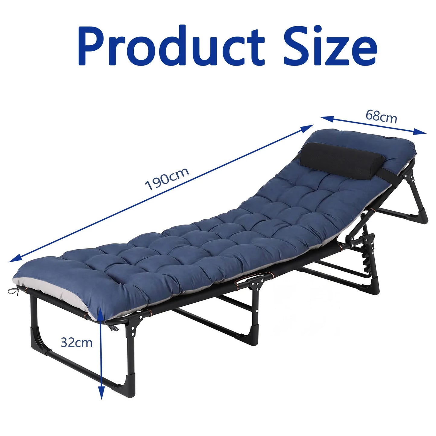 170/190/200cm Foldable Camping Cot For Adults With Mattress & Pillow, 5-Position Adjustable Portable Guest Bed, 400lb Capacity