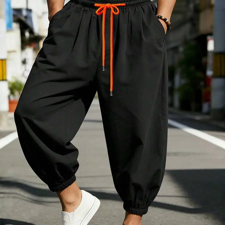 Men'S Thin Casual Loose Harem Pants - Comfortable Elastic Cuffs, Elastic Drawstring Waist Non-Stretch Casual Lantern Long