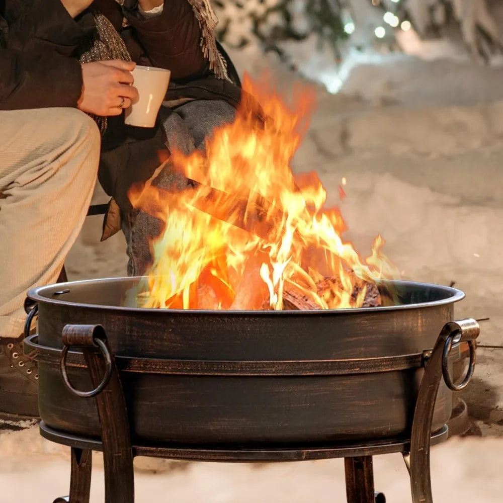 36 Inch Fire Pit with Grill & Lid, Fireplace & Round Table & BBQ 3 in 1 Fire Pit, Heavy Duty Wood Burning Fire Pits