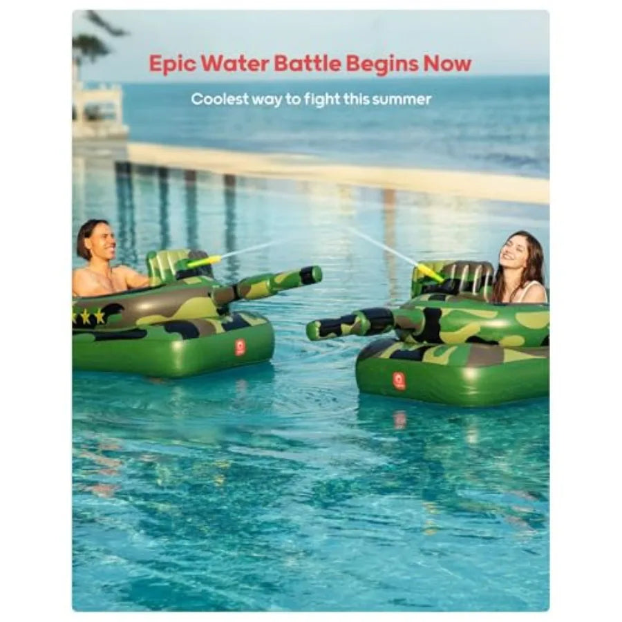 Inflatable Tank Pool Float for Adults and Ride-On Camouflage Floaty with Water Cannon Swim Raft Toy for Boys Girls Lake Beach B