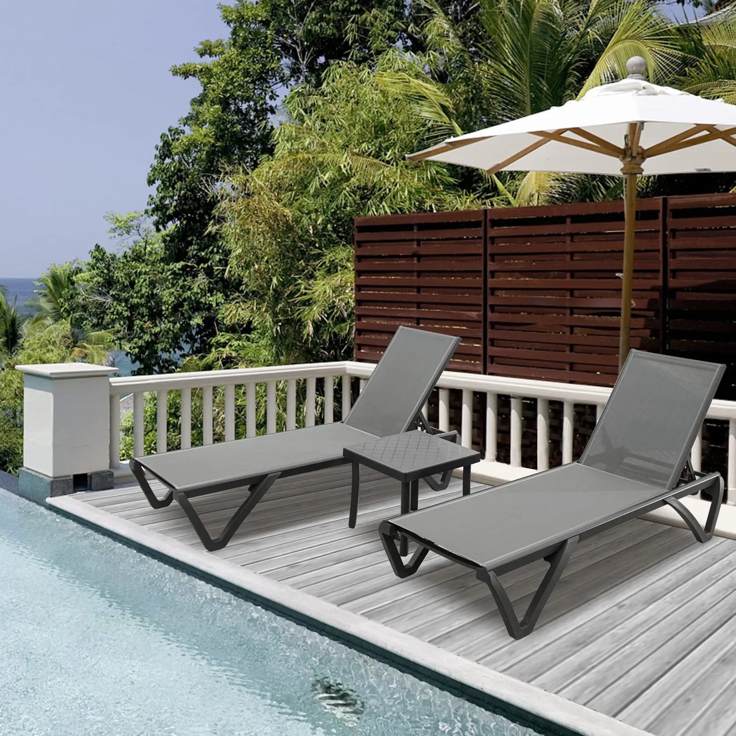 Outdoor Rattan Daybed with 2 Side Tables, Multifunctional Wicker Patio Sofa, Sunbed Wicker Furniture Chaise Lounge Chair