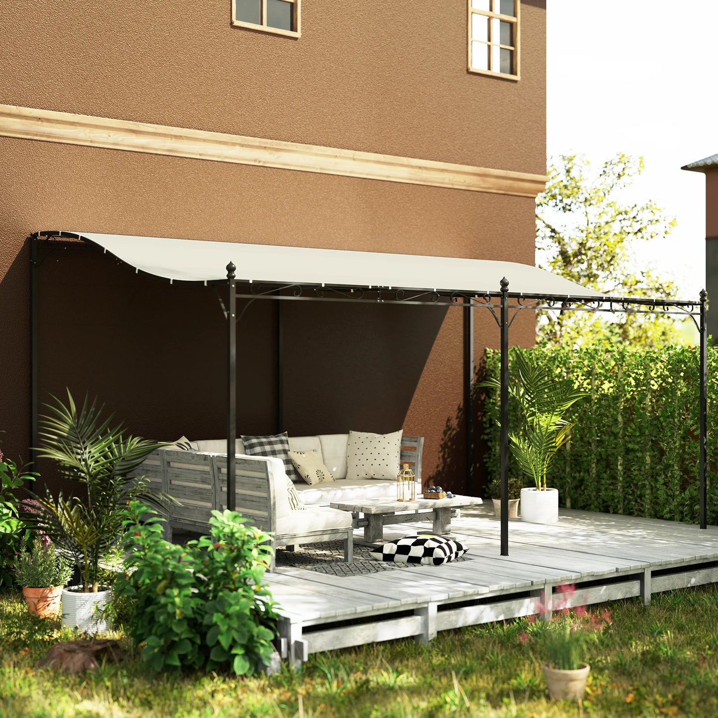 10' X 16' Outdoor Pergola Canopy, Metal Patio Canopy, Cream White