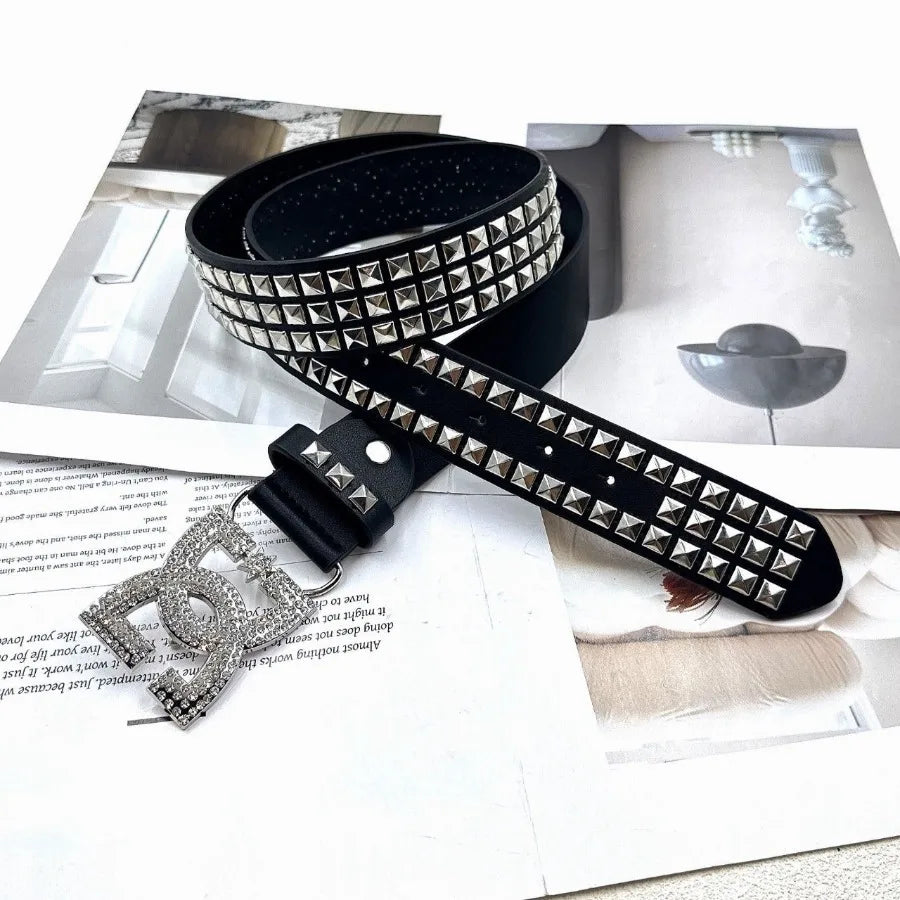 YK2 luxury women rhinestone punk belt hot girl fashion rivet leather embedded decorative unique style