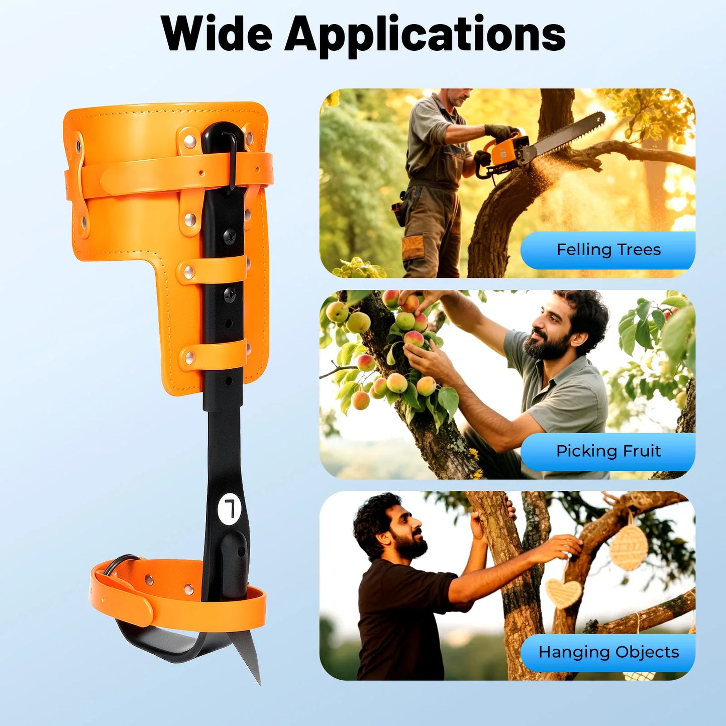 Steel Tree Climbing Spurs with Straps, Adjustable Spike Set for Hunting, Fruit Picking, and Observation