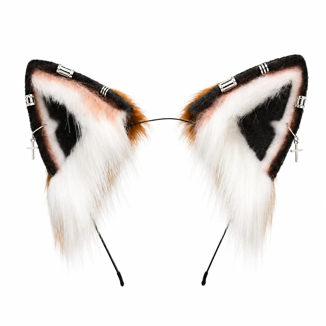 Handmade Faux Fur Fox Ears Headband with Accessories Realistic Furry Animal Ears Hair Hoop Cosplay Costume Headpiece for Halloween Party Festival Rave Outfit Women Adults