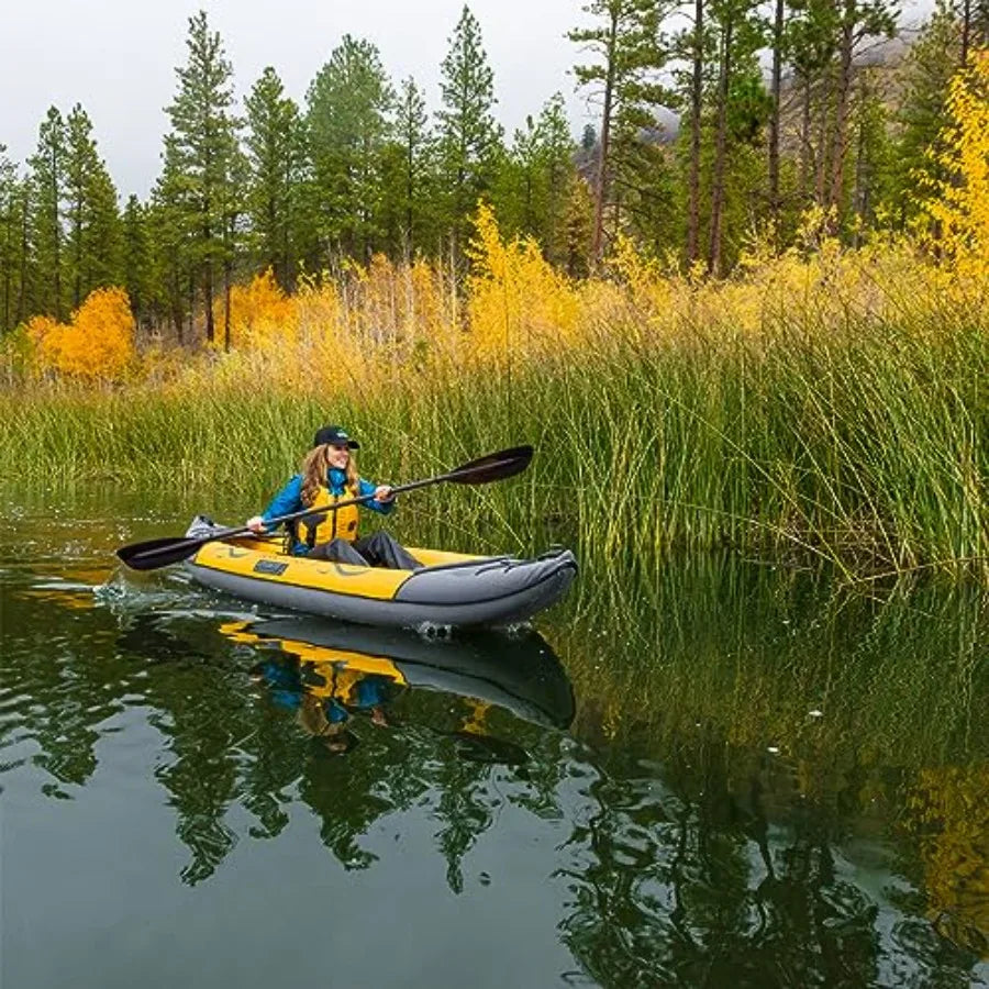 Inflatable Kayak - Recreational Convertible Kayak for 1 or 2 Persons - 11 ft - Yellow