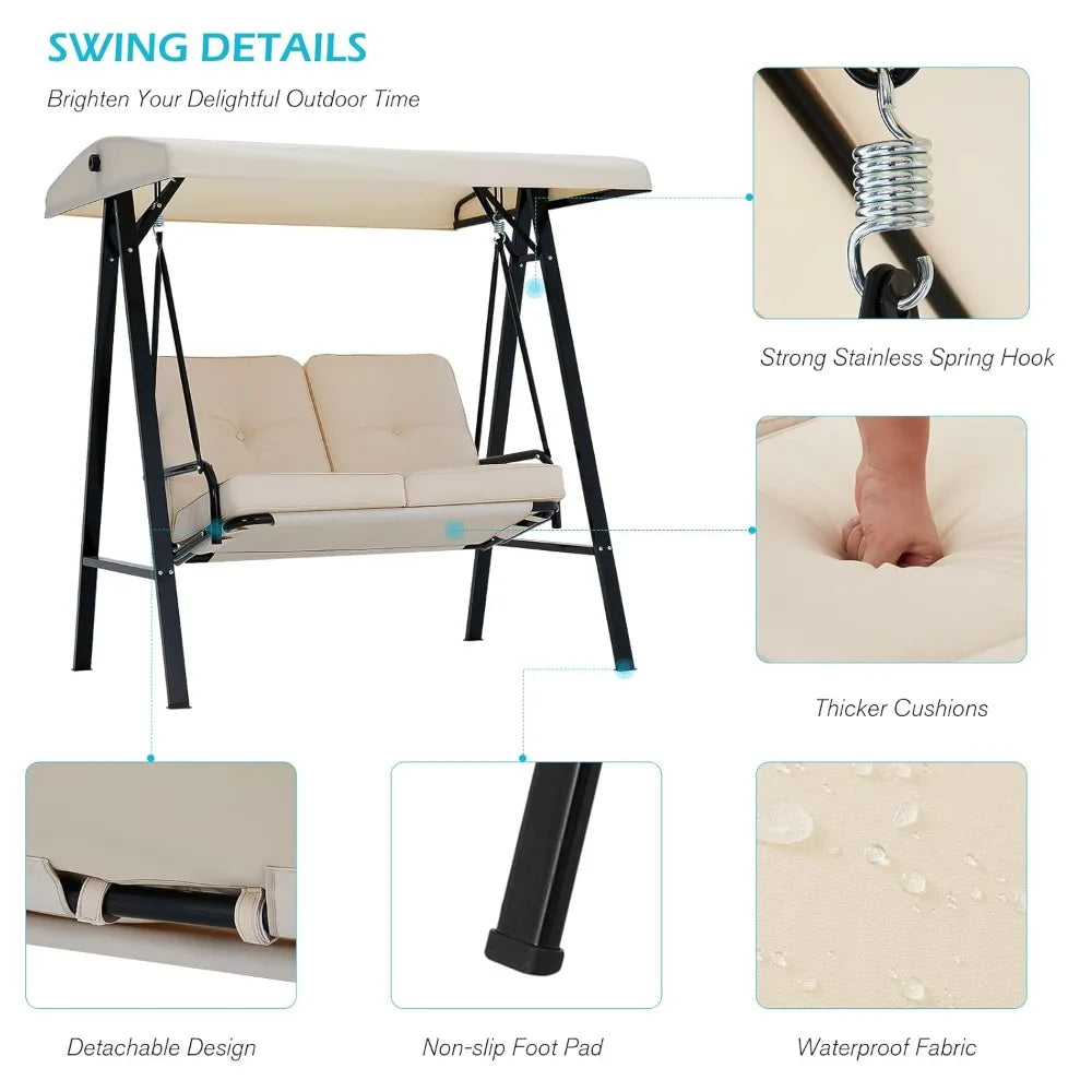 Outdoor Patio Swing Chair for Adults, 2-Seat Porch Swings with Adjustable Canopy, Outside Swing Bench with, Customized