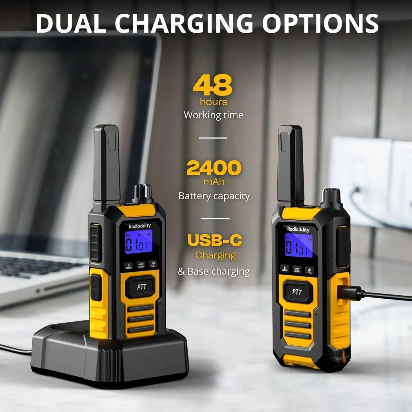 Waterproof Floating Walkie Talkies, Long Range Two-Way Radio with 2400mAh Battery, SOS Alert, for Outdoor Use, 4 Packs