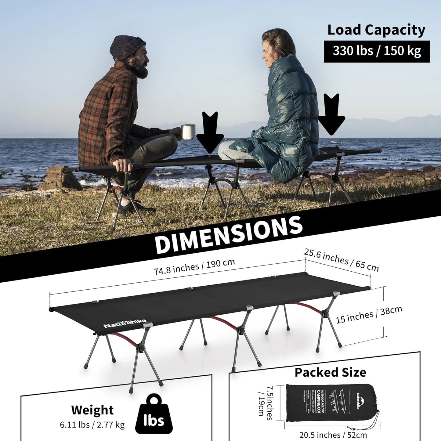 Folding Camping Cot Height Adjustable Ultralight Backpacking Cot Portable Outdoor Travel Camping Bed Tent Bed