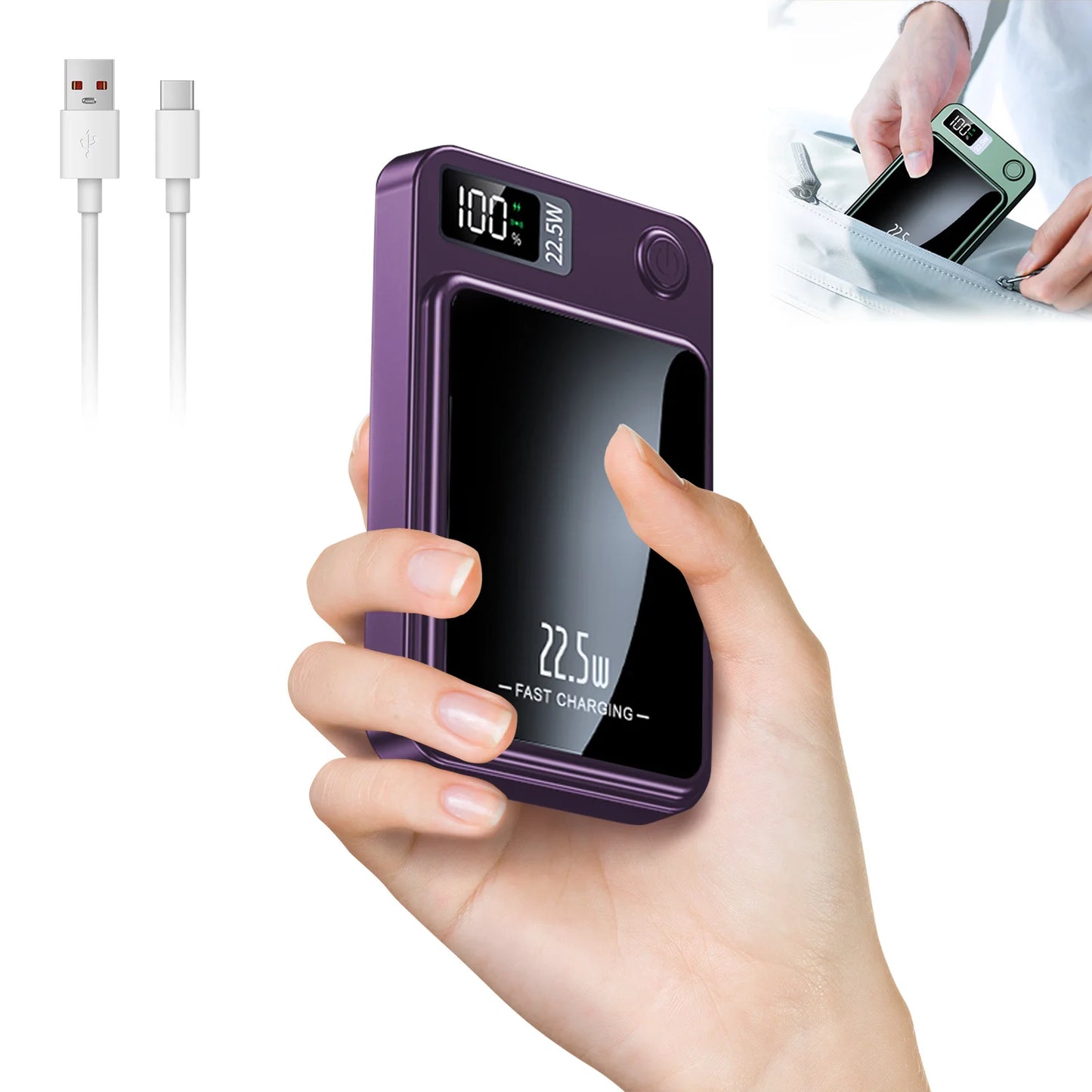 Magnetic Wireless Power Bank Fast Charging PD 22.5W 10000mAh Portable Charger USB-C External Battery For Iphone Huawei Samsung