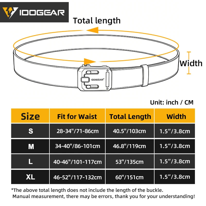 IDOGEAR Men's Ratchet Belt 1.5" Heavy Duty No Holes Slide Buckle Tactical Style Casual for Jeans Work Outdoor 3446