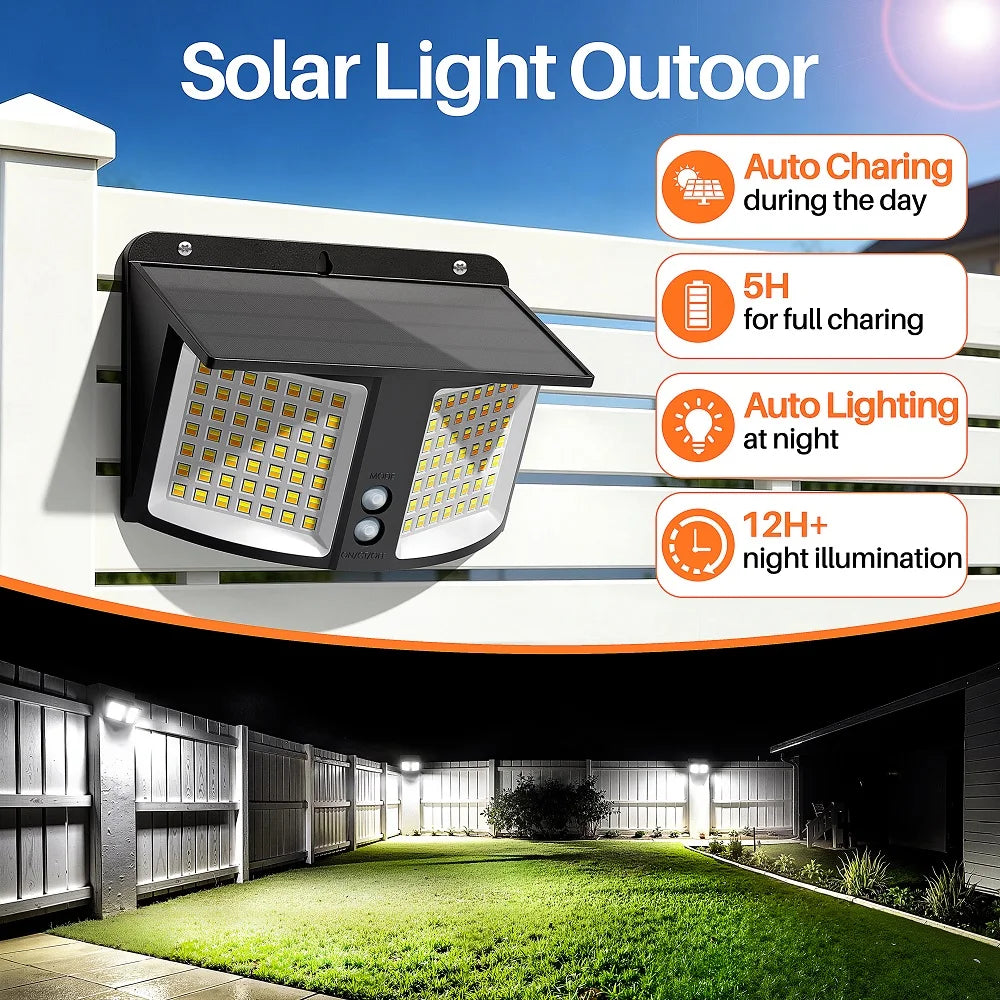 intelamp Long Battery Life 4000mAh Outdoor Solar Floodlight 3 Color Modes With Radar Detection For Garden Terrace Courtyard