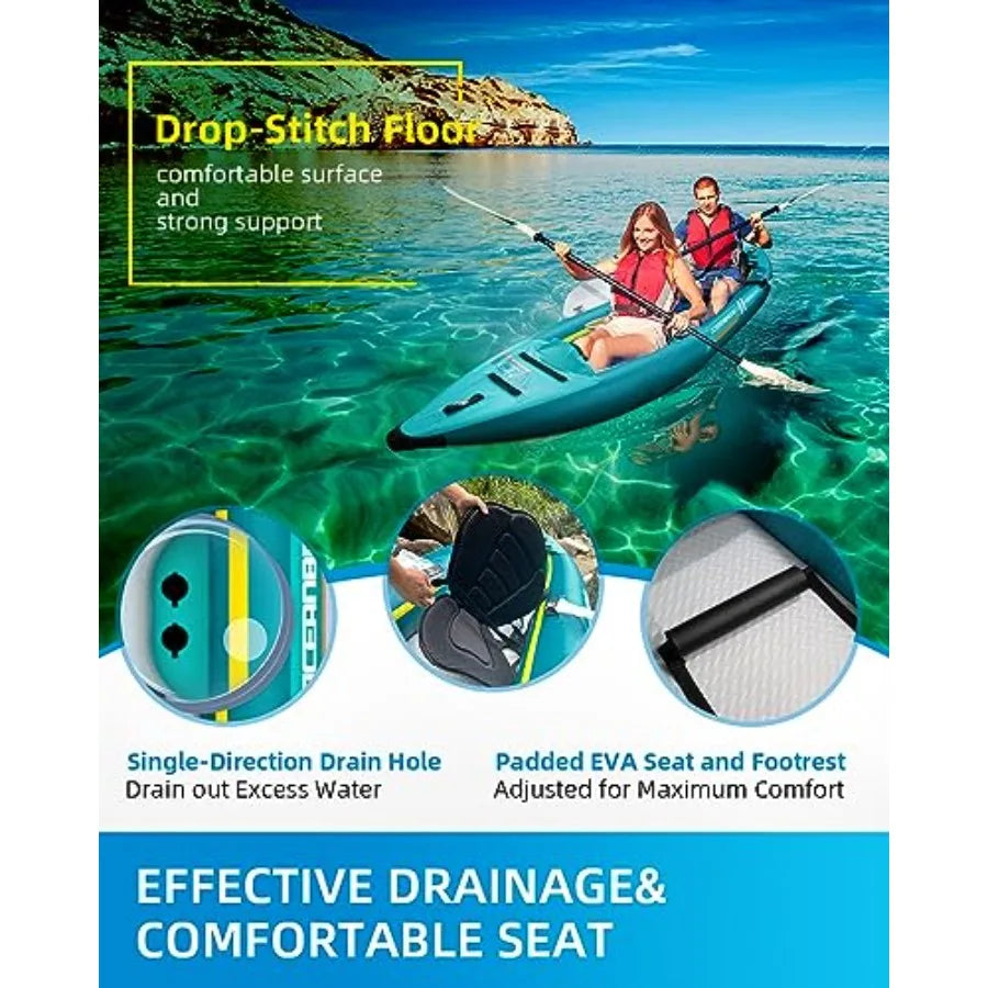 Inflatable Sit-in Kayak for Adults 1-2 Person Blue/Sky Blue with Paddle Seat Pedal Hand Pump Bag Lightweight Durable Material