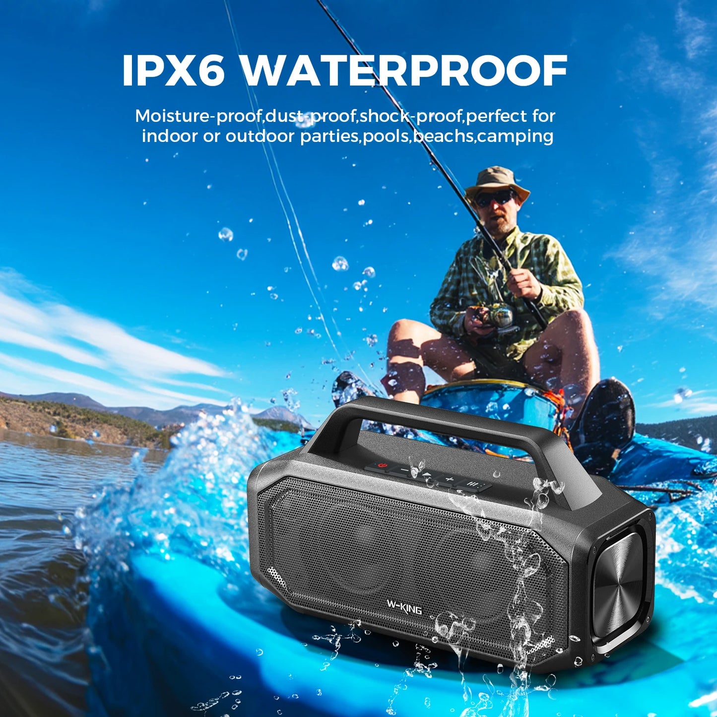 W-KING BT261-2 Portable Bluetooth 80W Wireless Speaker, IPX6 Waterproof Loud with Bass Boost, Stereo Pairing, Reverse Charging