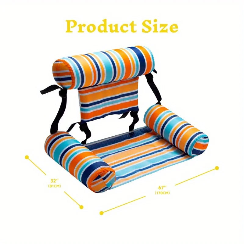 Joyfy 3 Pack Inflatable Pool Float Loungers Heavy-Duty Striped Hammock Chairs for Adults Portable Pool Chair Pool Lake