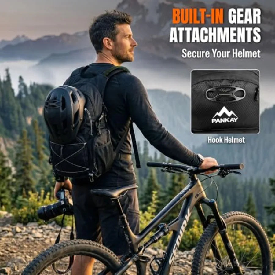 25L Hydration Backpack Hiking Hiking Backpack with Water Bladder Detachable Phone Pouch and Helmet Holder Lightweight Water Backpack