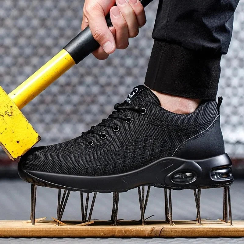 Men Safety Shoes Work Boots, Summer Solid Color Lightweight Breathable Steel Toe Anti-Smash Indestructible Tactical Work Sneakers