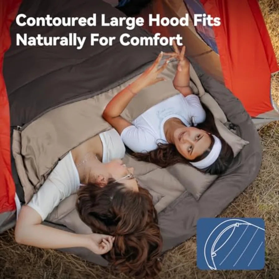 Mummy Double Sleeping Bag for Adults with Pillow Cold Weather 0 Degree 2 Person Sleeping Bag for Big Tall Mens Couples Family