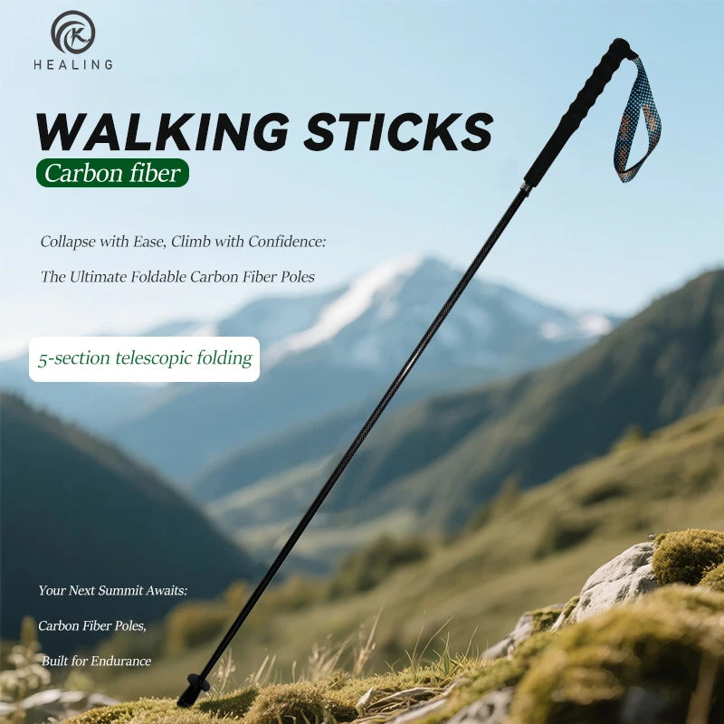 Local+ Carbon City Walking Running Sticks Lightweight T800 Carbon Fiber Collapsible Telescopic Pole Hiking Cane Trekking Poles