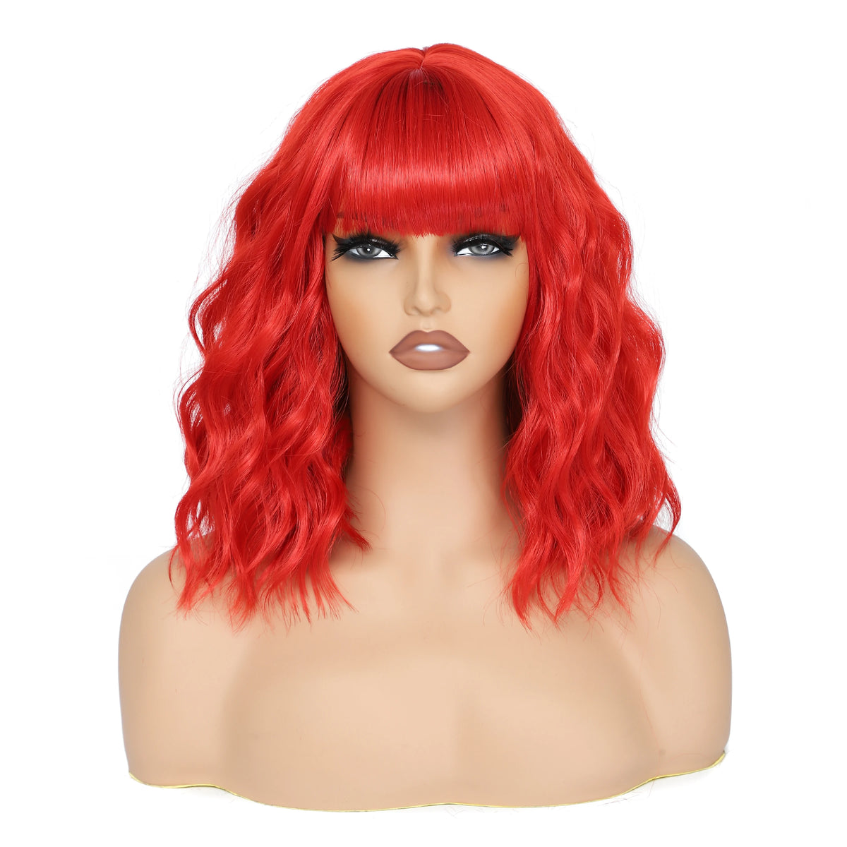 Bob Wig With Bangs 12 Inch Short Wavy Bob Wig Synthetic Blue Orange Pink Yellow Purple Red Wigs For Women Cosplay Halloween Kpop Daily Use