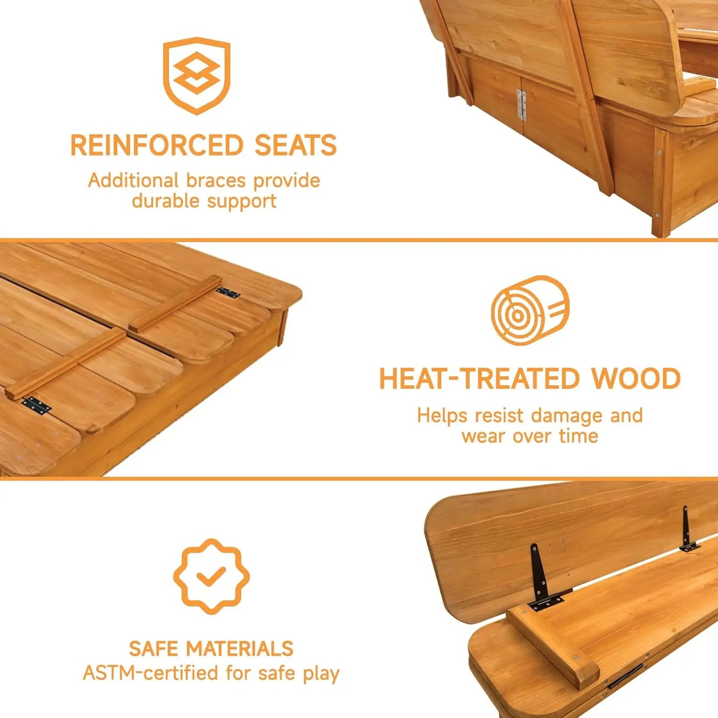 Large Wooden Kids Sandbox with Lid - Outdoor Sand Box for Kids with Cover Sand Protection, Foldable Bench Seats and Bottom Liner