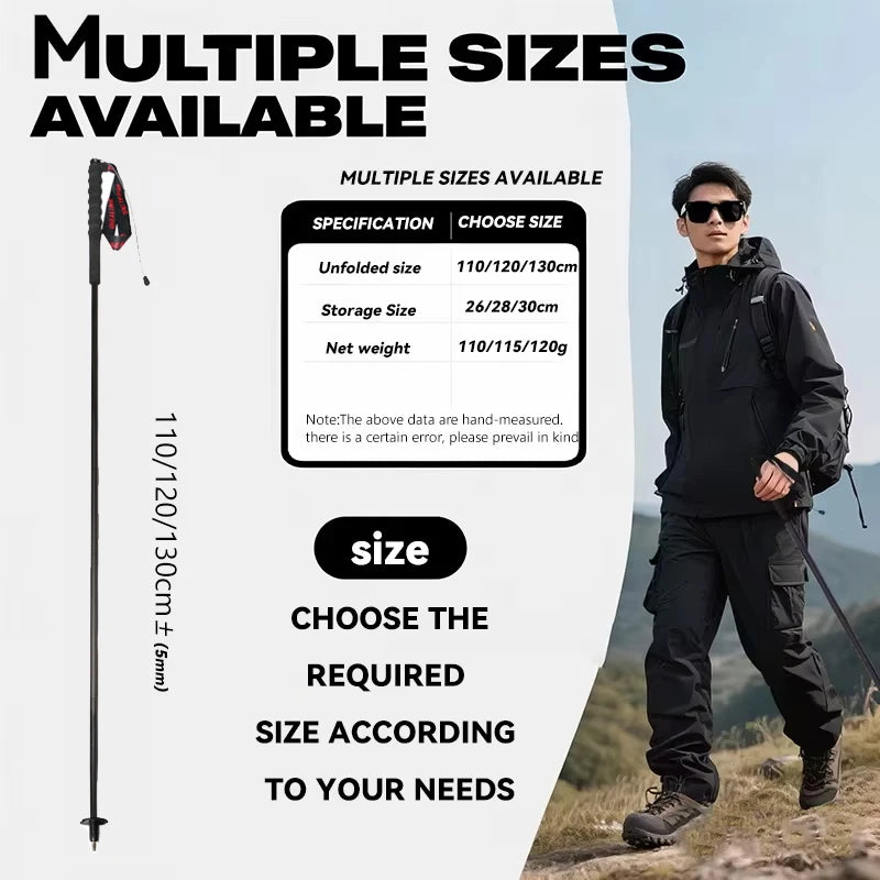 Local+ 2PCs Carbon Fiber Foldable 5-Sections Ultra-Light 110g Trekking Poles Walking Cane, 110/120/130cm Fixed Length Hiking Sticks for Outdoor Camping, City Running, Travel, Men Women Lightweight Portable Gear Caron Fiber Bl
