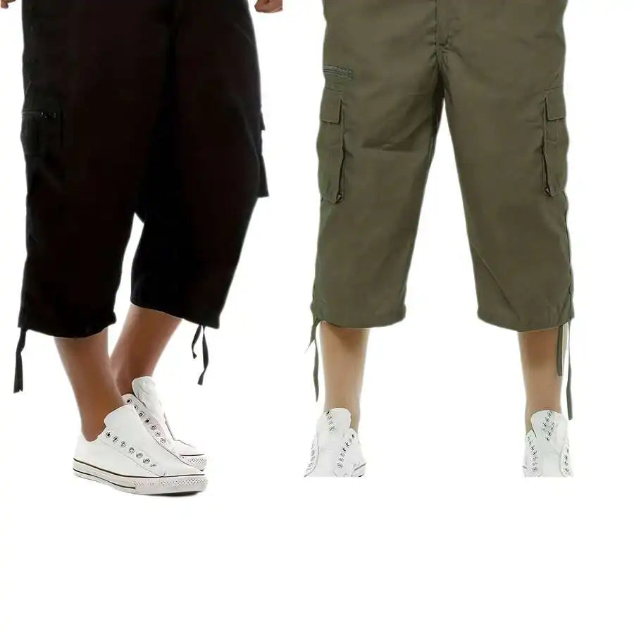 Plus Size Men'S 2pcs Tactical Outdoor Casual Sports Cargo Capri Pants