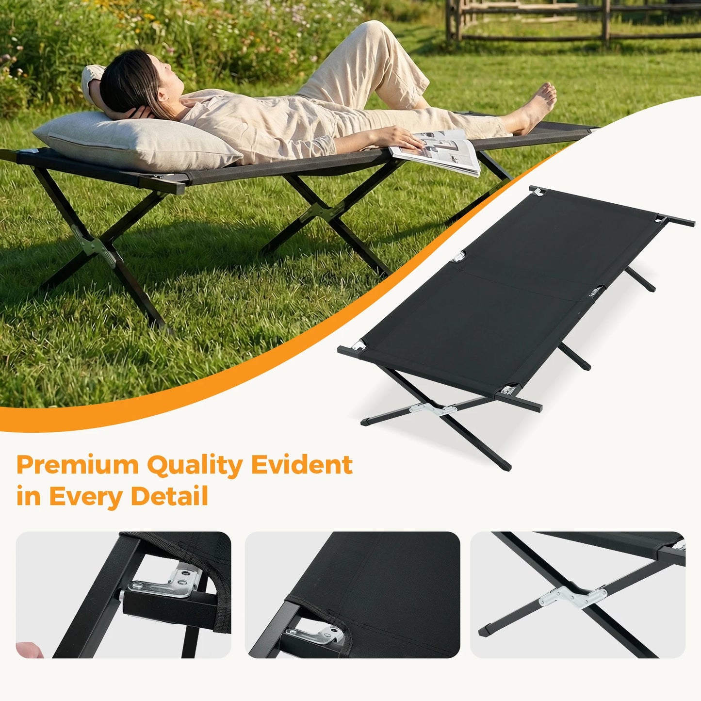 JHK Collapsible Camping Cot Lounge Chair 73' X 36' Portable Folding Sleeping Cot 300 LBS Capacity Sturdy Frame for Outdoor
