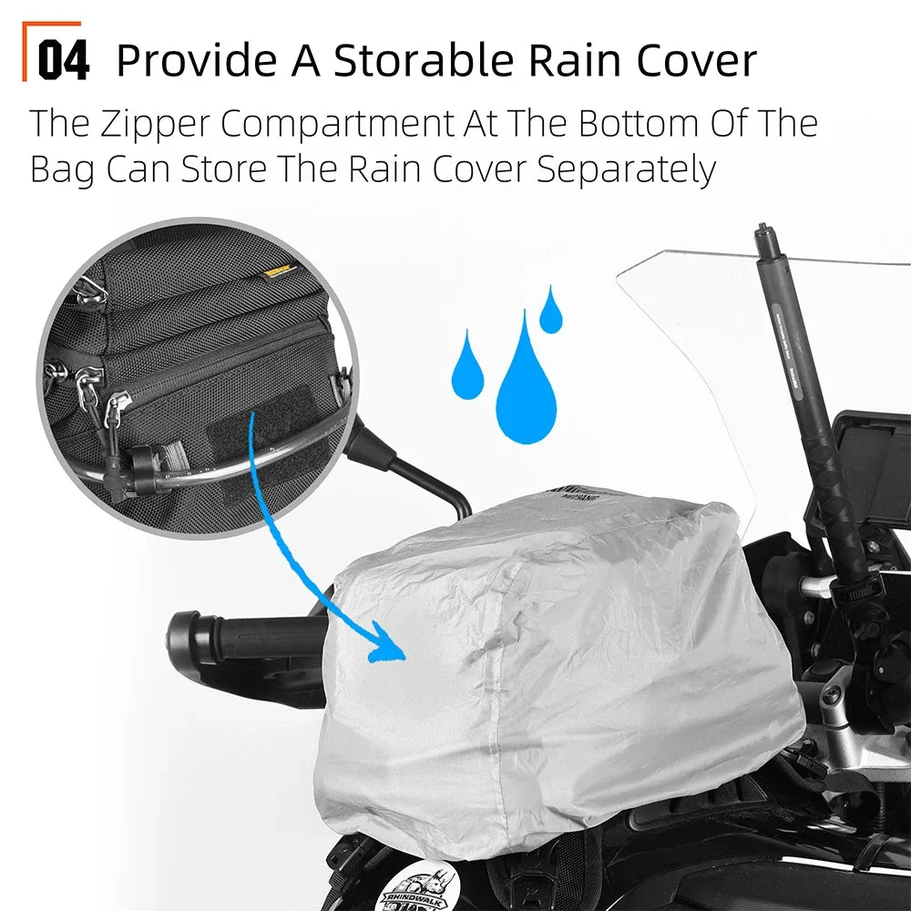 Rhinowalk Motorcycle Tank Bag 9L Waterproof With 1.5L Water Bag Motorcycle Backpack With Rain cover Multi-function Laggage Bag