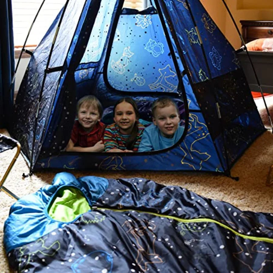 Glow in the Dark Mummy Sleeping Bag for and Youth Temperature Rating 30°F/-1°C Water-Resistant for Camping Hiking and Slumber Party