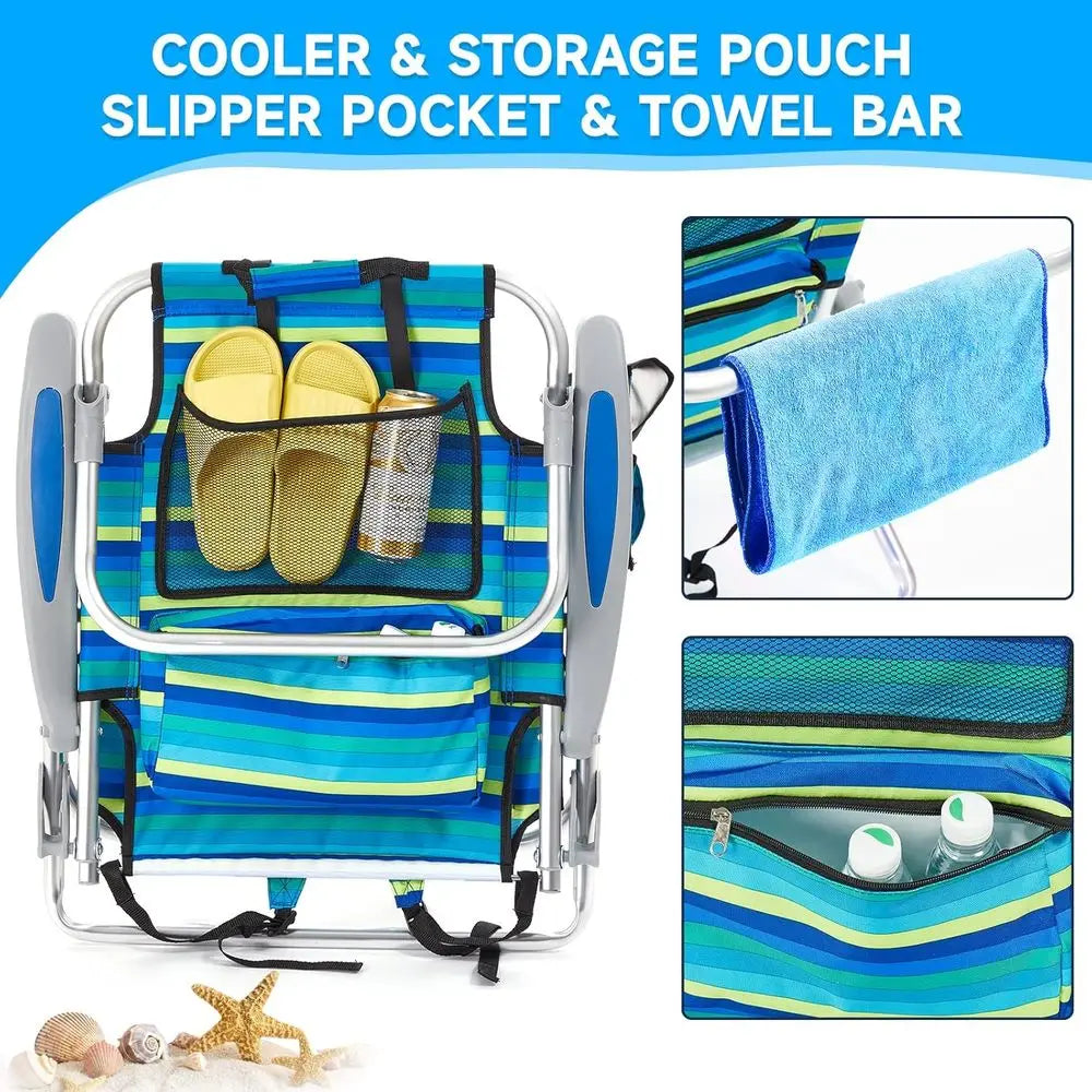Portable 4PC Adult Beach Chairs with 5-Position Backpack Camping Chairs and Striped Pattern
