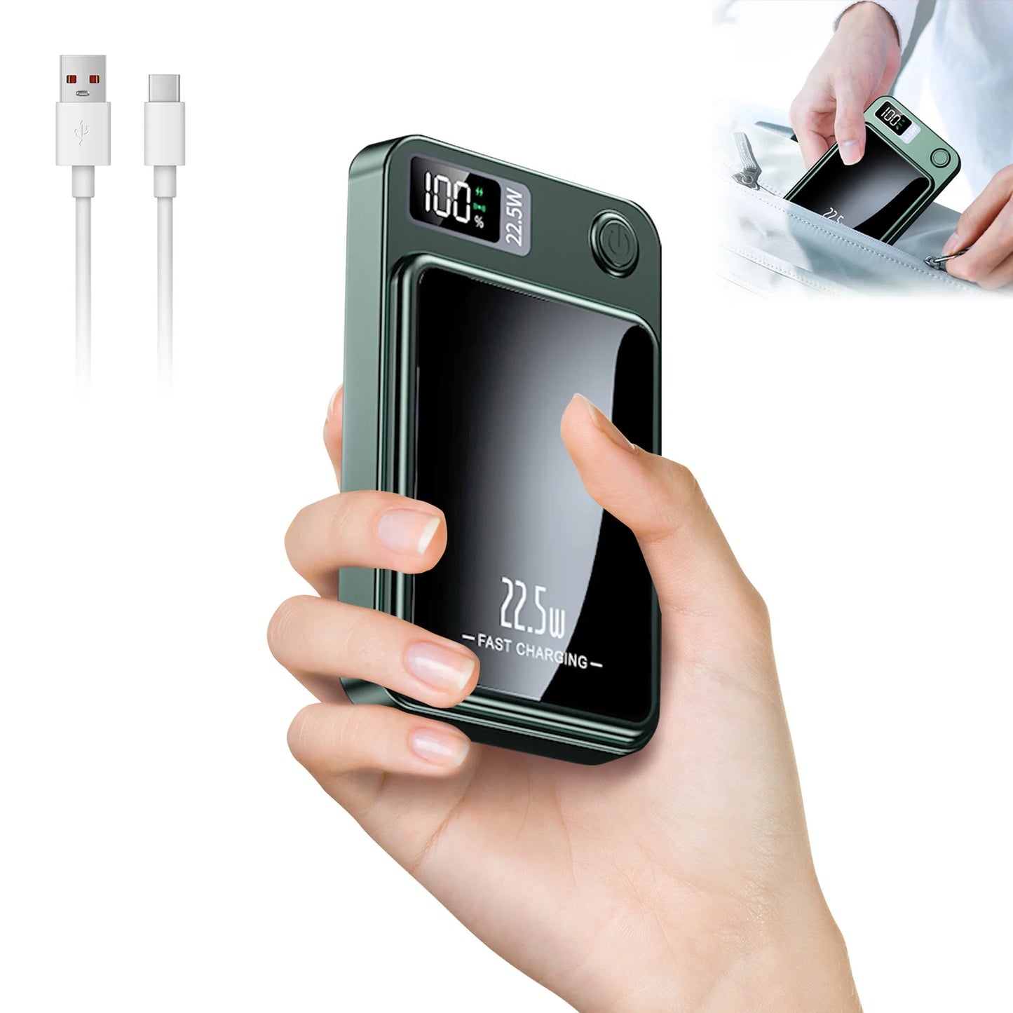 Magnetic Wireless Power Bank Fast Charging PD 22.5W 10000mAh Portable Charger USB-C External Battery For Iphone Huawei Samsung