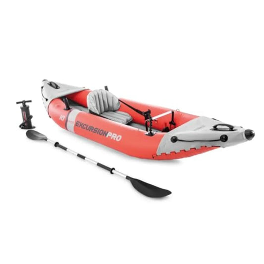 Inflatable Kayak Set: 86in SuperTough PVC Kayak with Deluxe Paddles High-Output Pump Adjustable Bucket