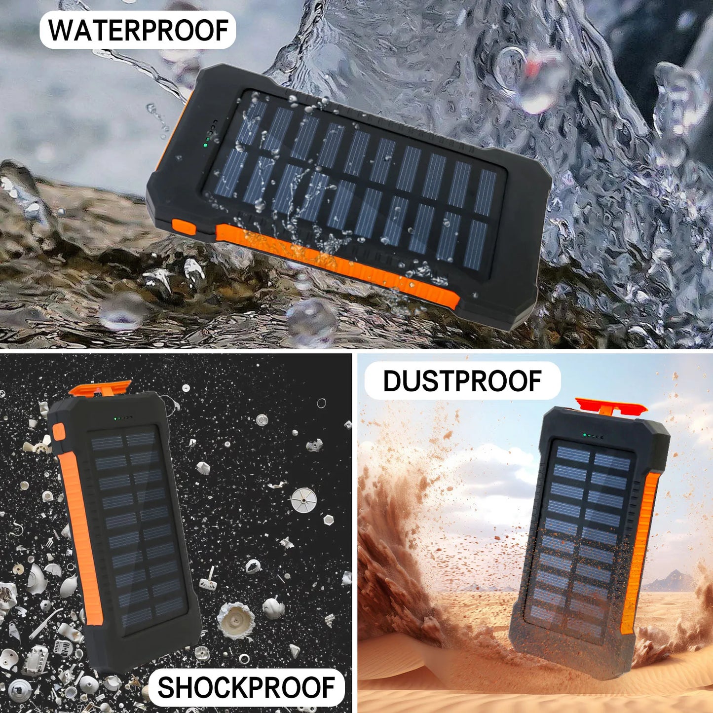 26800mAh Solar Power Bank Large Capacity Portable Outdoor Fast Charging Li-polymer Battery Flashligh for Iphone Android Phones