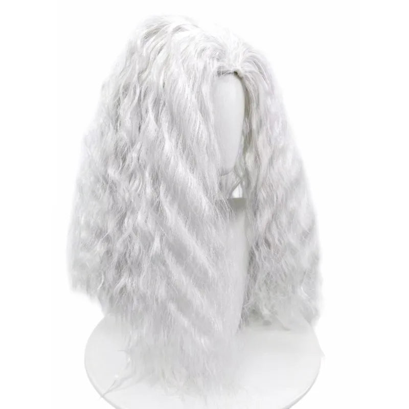 White Silver Gray Synthetic Fiber Long Curly Wig Big Waves Fluffy Voluminous Thick Hair with Part Heat Resistant Adjustable Cap for Women Girls Cosplay Party Halloween Masquerade Ball Theatre Stage Show Role Play