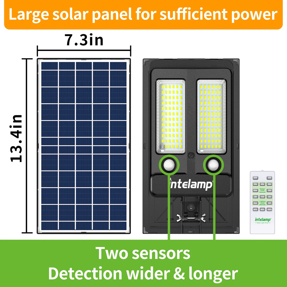 Intelamp 12500mAh Long Battery Life Outdoor Solar Street Flood Security Light With Super Large Solar Panel For Garden Yard Path
