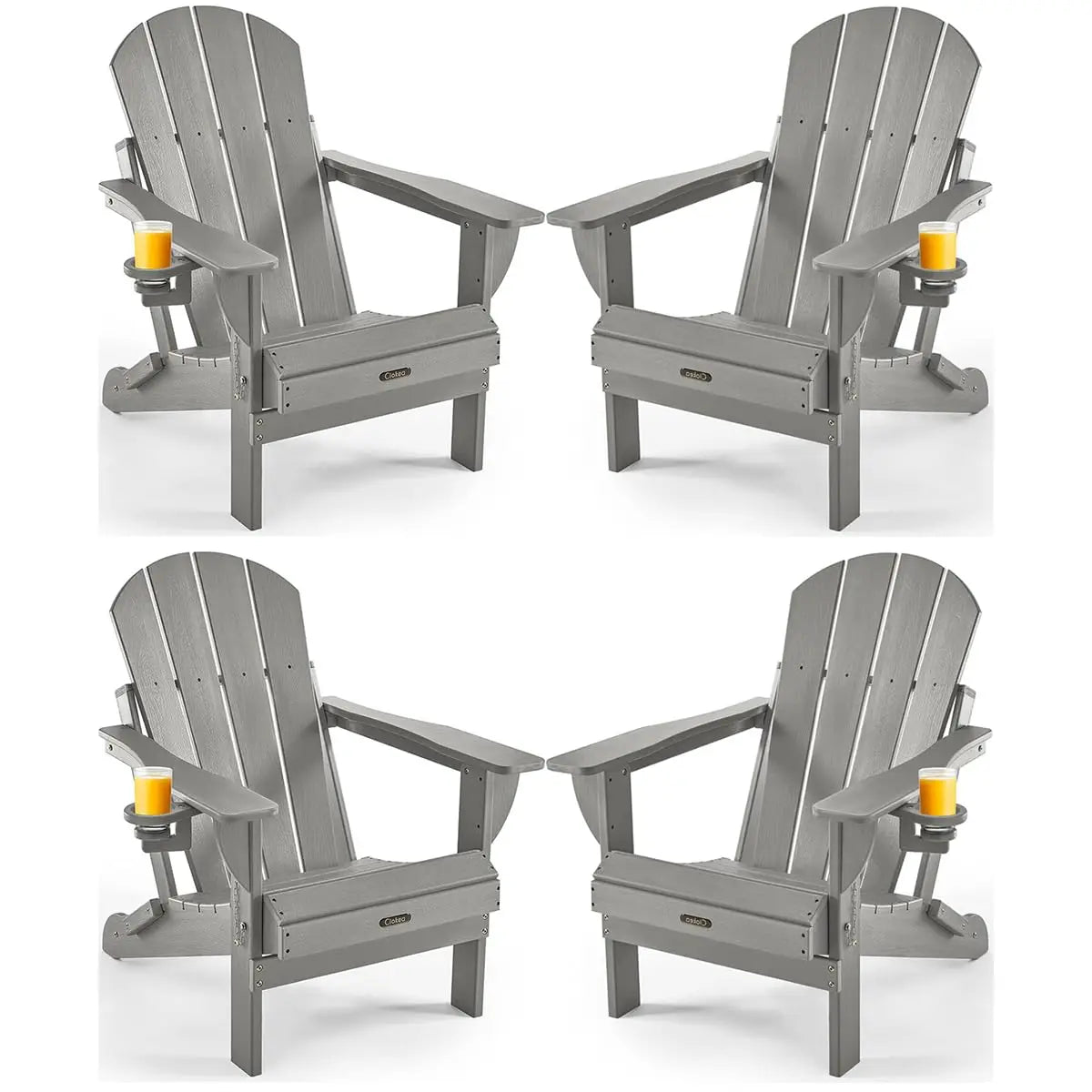 Folding Adirondack Chairs Set of 4, Patio Adirondack Chair Weather Resistant, Plastic Fire Pit Chair with Cup, Customized