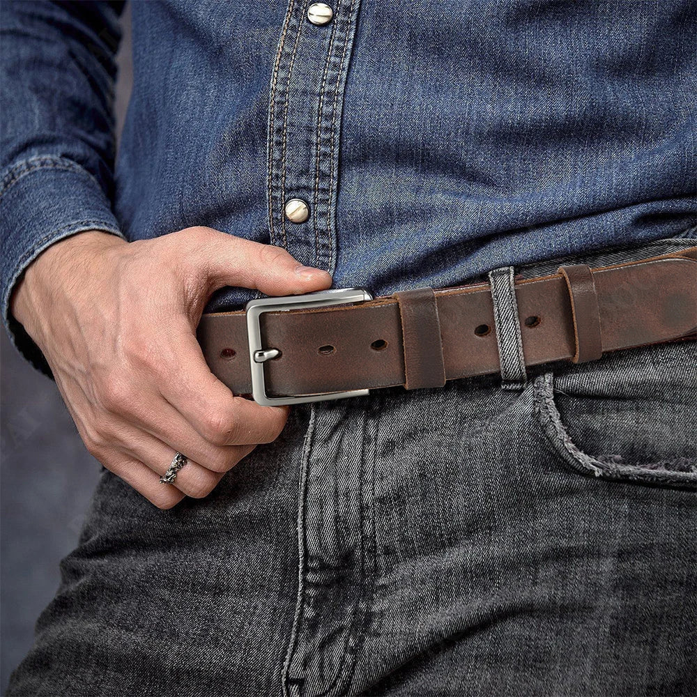 High-quality Metal Needle Pin Buckle High-quality Top Layer Cowhide Men's Casual Belt Genuine Leather for Men's High Quality Buckle Jeans Cowskin Casual Belts Business Cowboy Waistband Male Fashion Designer