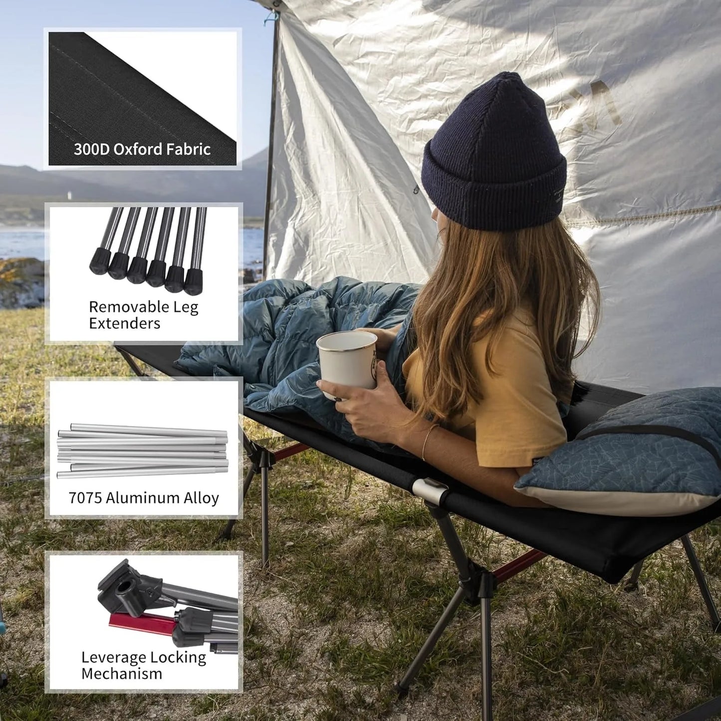 Folding Camping Cot Height Adjustable Ultralight Backpacking Cot Portable Outdoor Travel Camping Bed Tent Bed