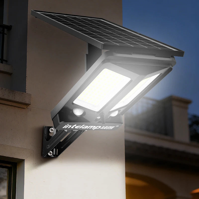 Intelamp 12500mAh Long Battery Life Outdoor Solar Street Flood Security Light With Super Large Solar Panel For Garden Yard Path