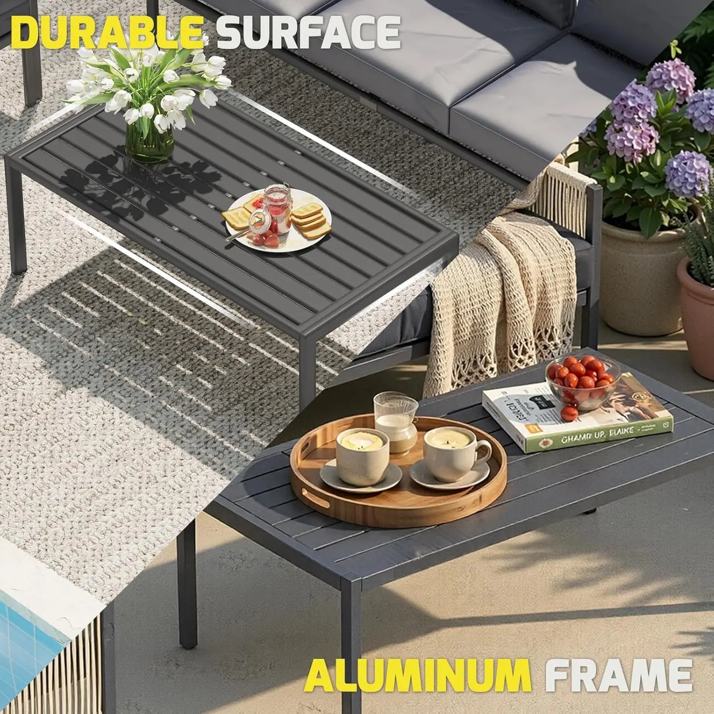 Aluminum Patio Sectional Sofa Set 5 Seats with Coffee Table Outdoor Conversation Furniture for Porch Deck, Customized