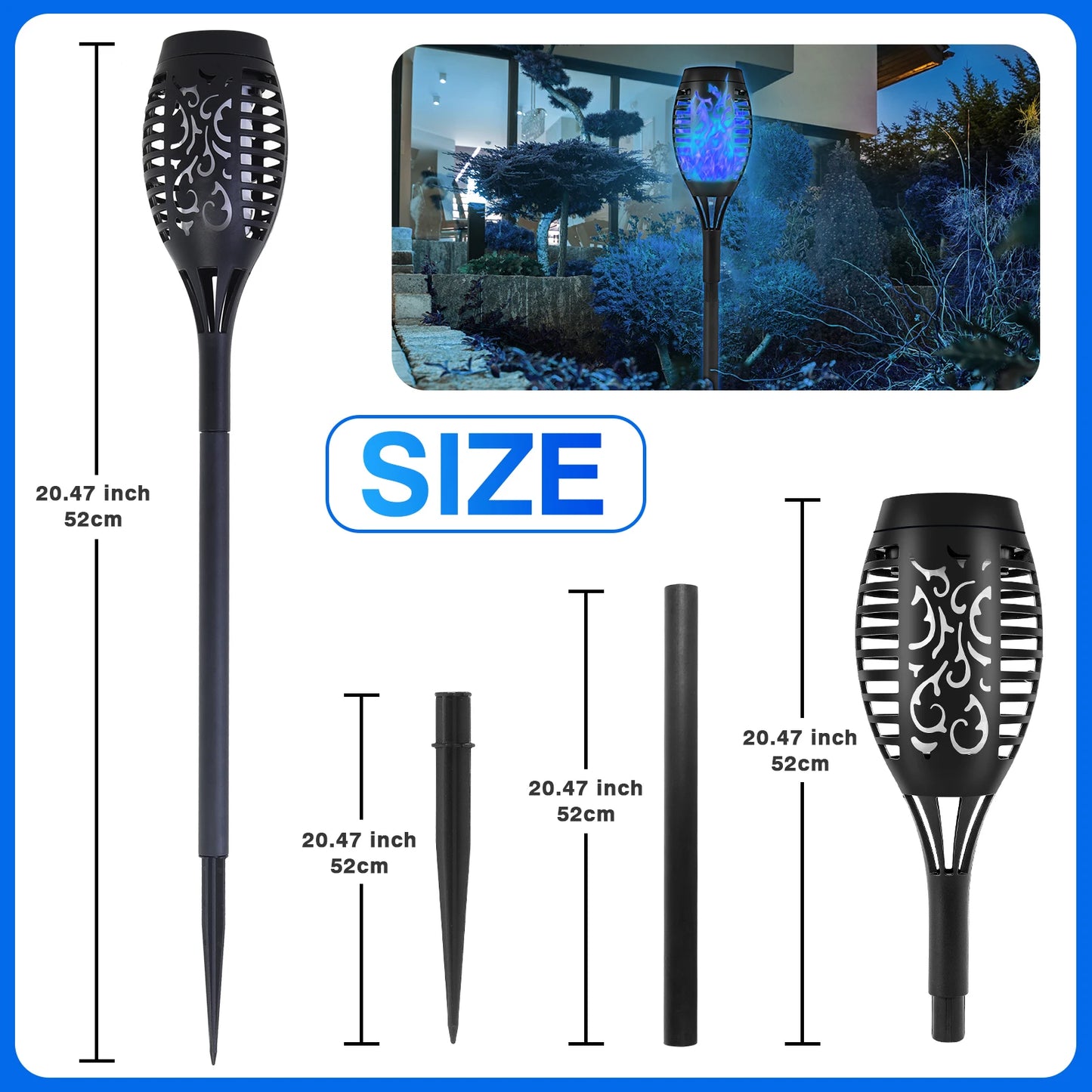 8 Pack Solar Lights Outdoor Blue Solar Torch Flickering Flame Waterproof Garden Decor Solar Landscape Decoration for Lawn Yard