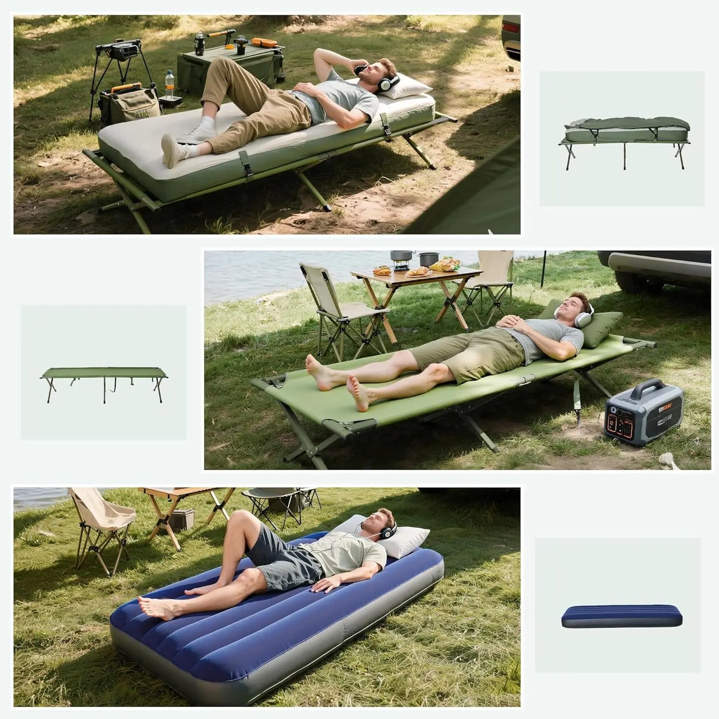 6-in-1 Folding Camp Tent Cot with Mattress, Pillow, Sleeping Bag, Bed Cover, Roller Bag - Off Ground Travel Cot for Hiking, Backpacking, Picnic