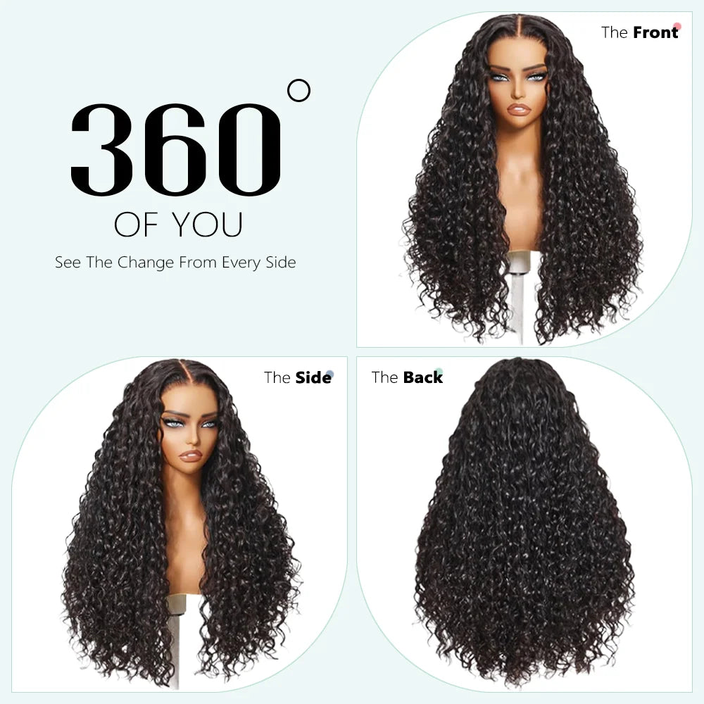 Black Deep Wave Human Hair Wigs Natural Color 1B 40 Inches 200% Density 360 5x5 13x6 13x4 HD Transparent Lace Frontal Wig Brazilian Hair Pre Plucked For Women Halloween Wig