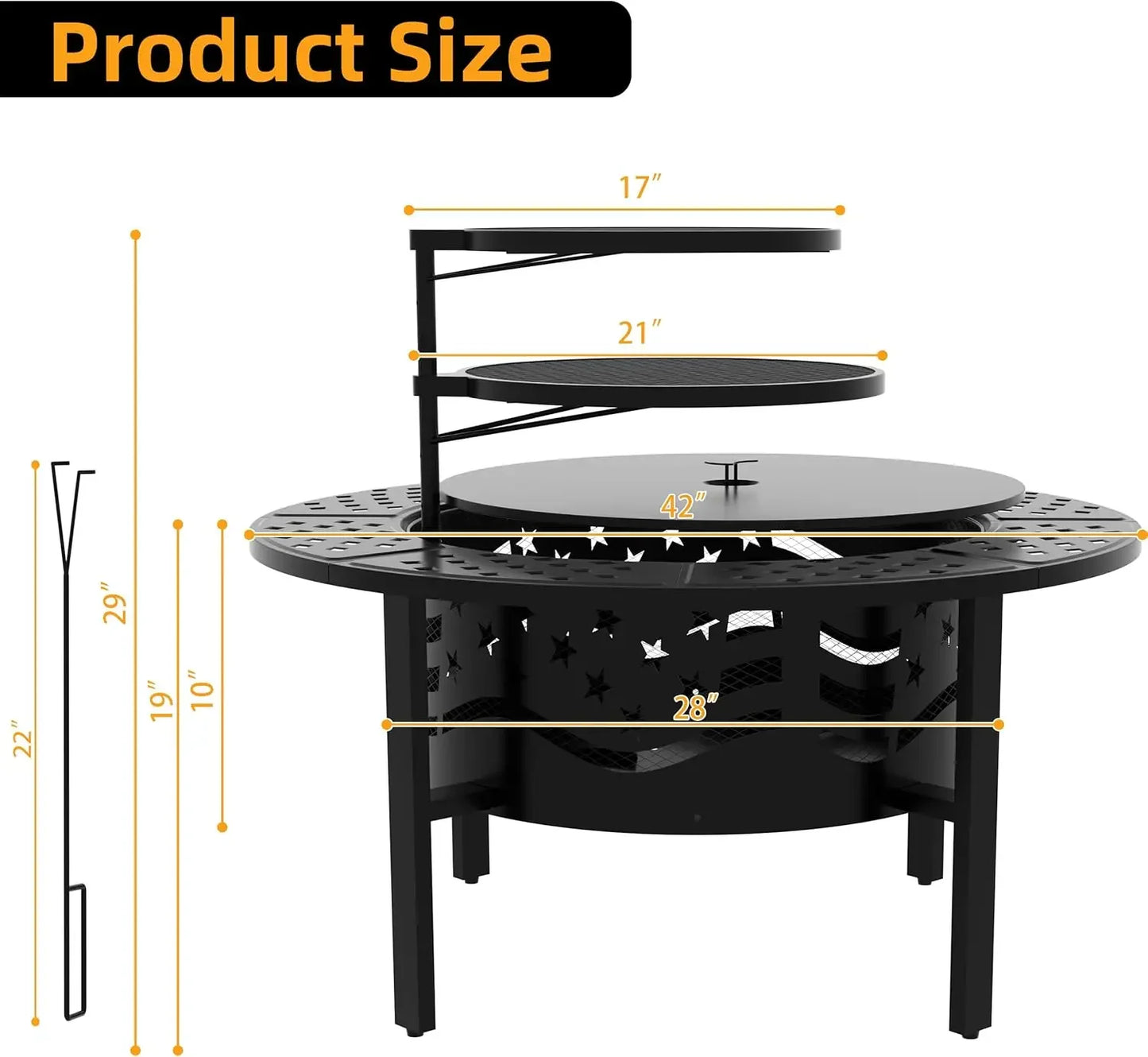 42" Outdoor Fire Pit with 2 Grills - Wood Burning Firepit for Outside with Cover & Poker, Heavy Duty Metal Fire Pit Large Round