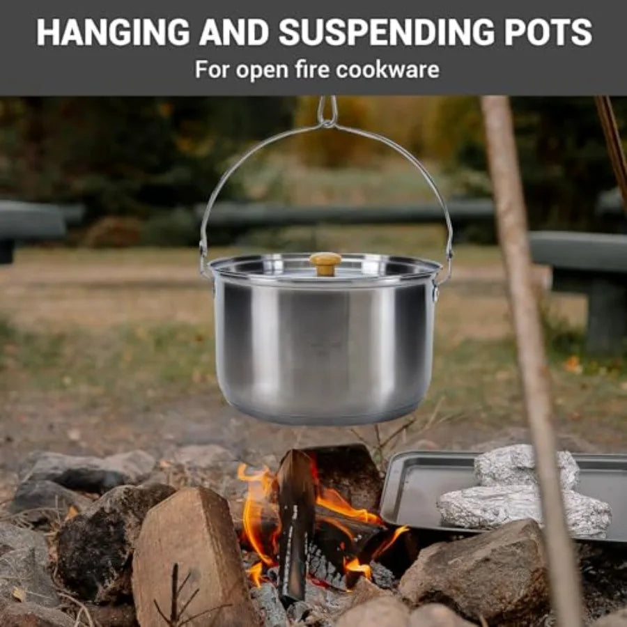 Camping Cookware Set 304 Stainless Steel Campfire Cooking Pots Pan and Kettle with Travel Tote Bag for Camping Outdoor Kitchen