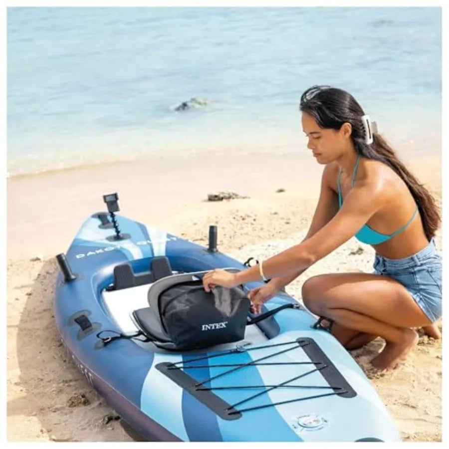 Sit-On-Top Inflatable Kayak Outdoor Recreational Fishing Kayak with Durable PVC Material in Blue for Easy